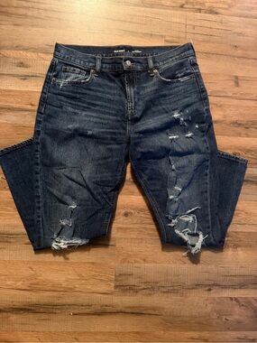 Old Navy Women's Dark Blue Ripped Skinny Jeans